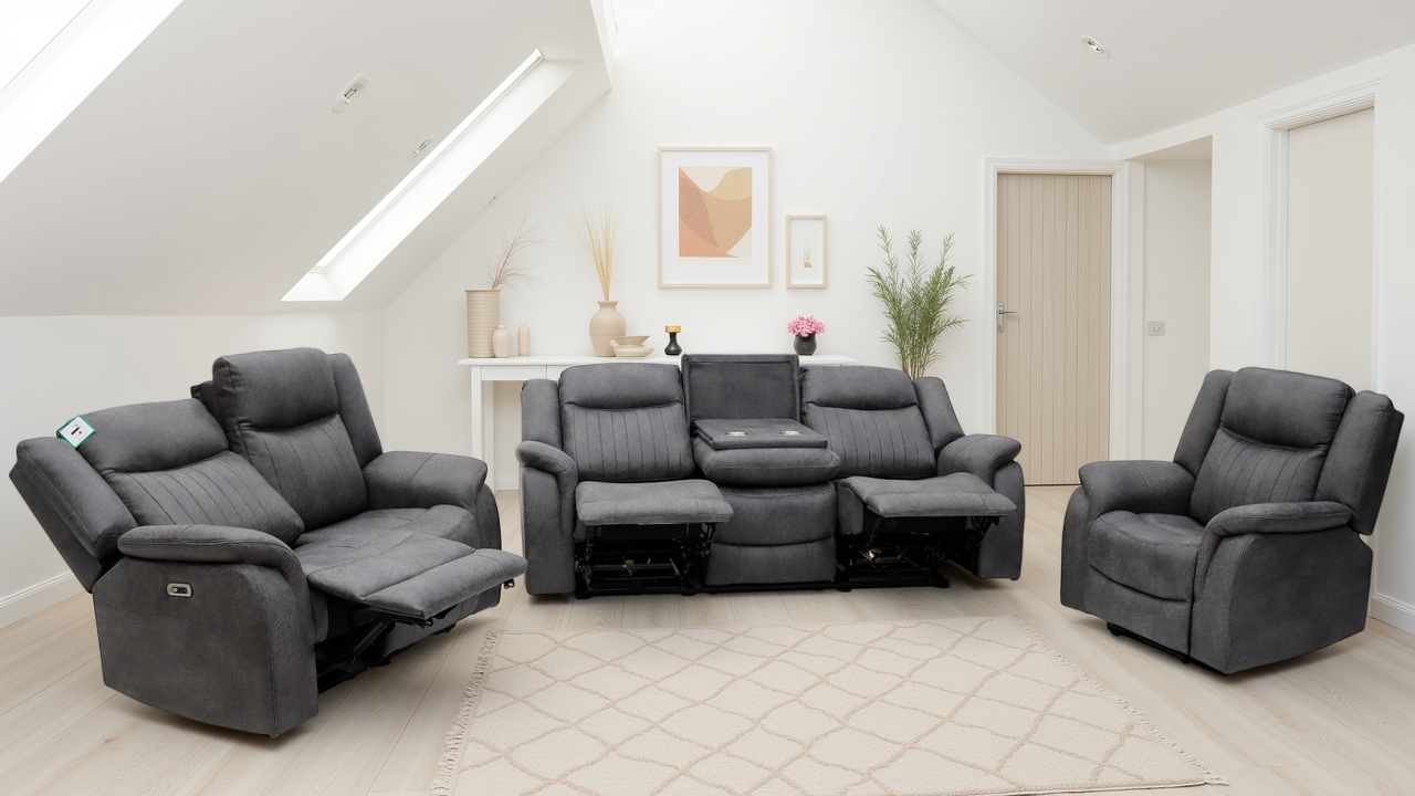 Leon Electric Recliner Sofa Grey 3+2+1 Set - Image 2