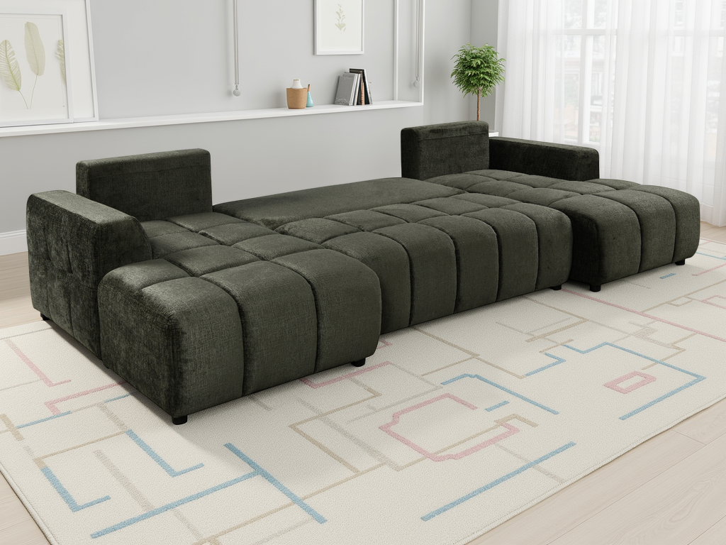 Shanghai Luxury Green U Shape Corner Sofabed - Image 3