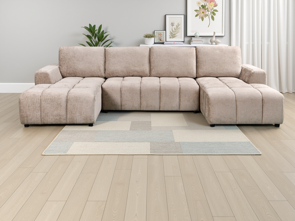 Shanghai Luxury Beige U Shape Corner Sofabed - Image 2