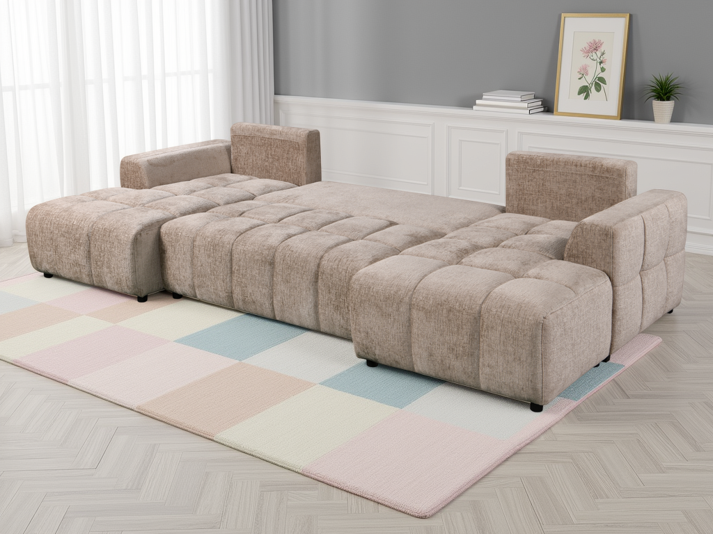 Shanghai Luxury Beige U Shape Corner Sofabed - Image 4